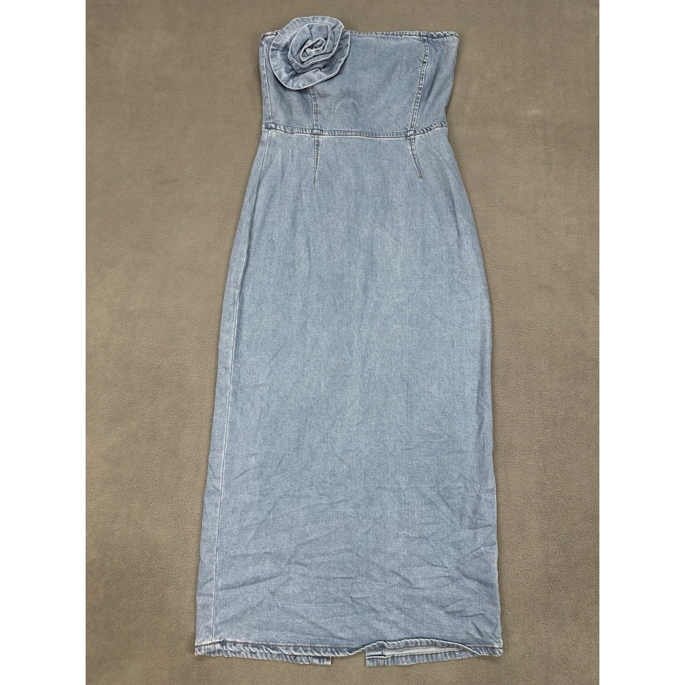 Torn by Ronny Kobo Strapless Teal Midi Dress with Rosette - Picture 2 of 12